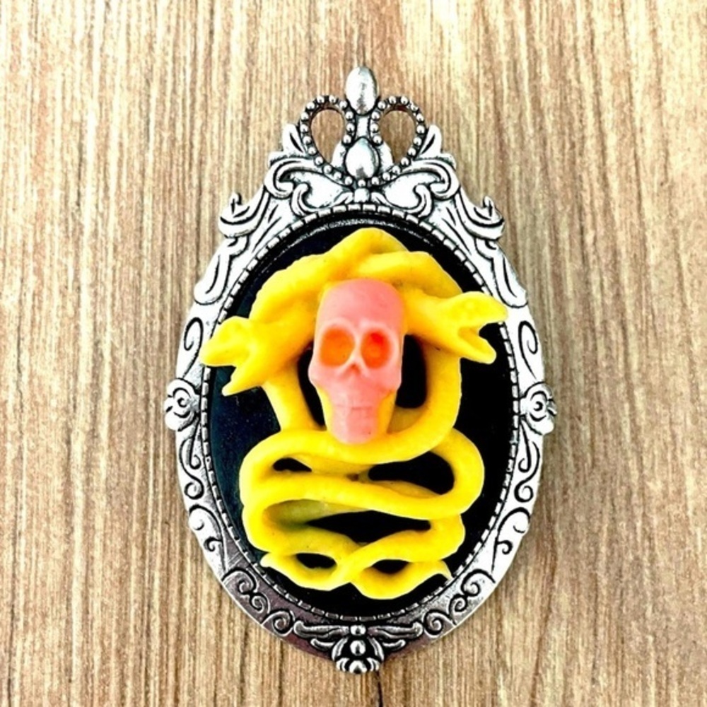 Skull and Snake Victorian Style Halloween Pendant Brooch, NWT, Handmade